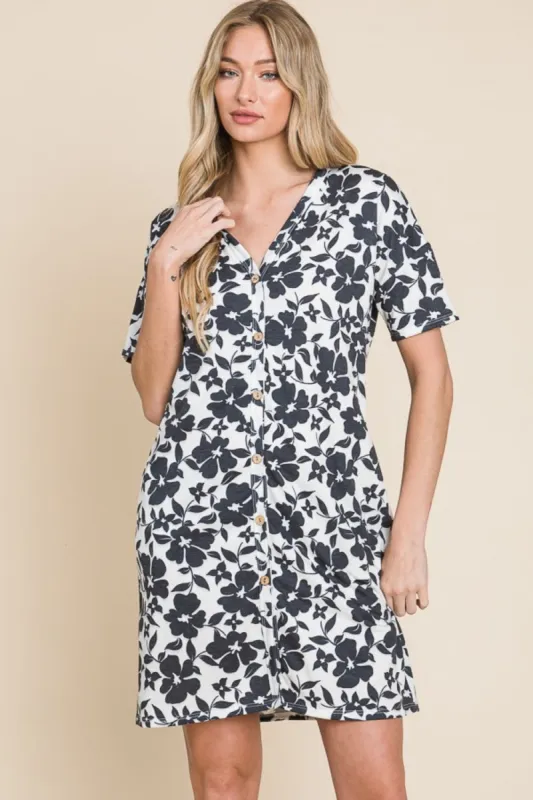BOMBOM Floral Button Down Mini Dress sold by Charming Charlie