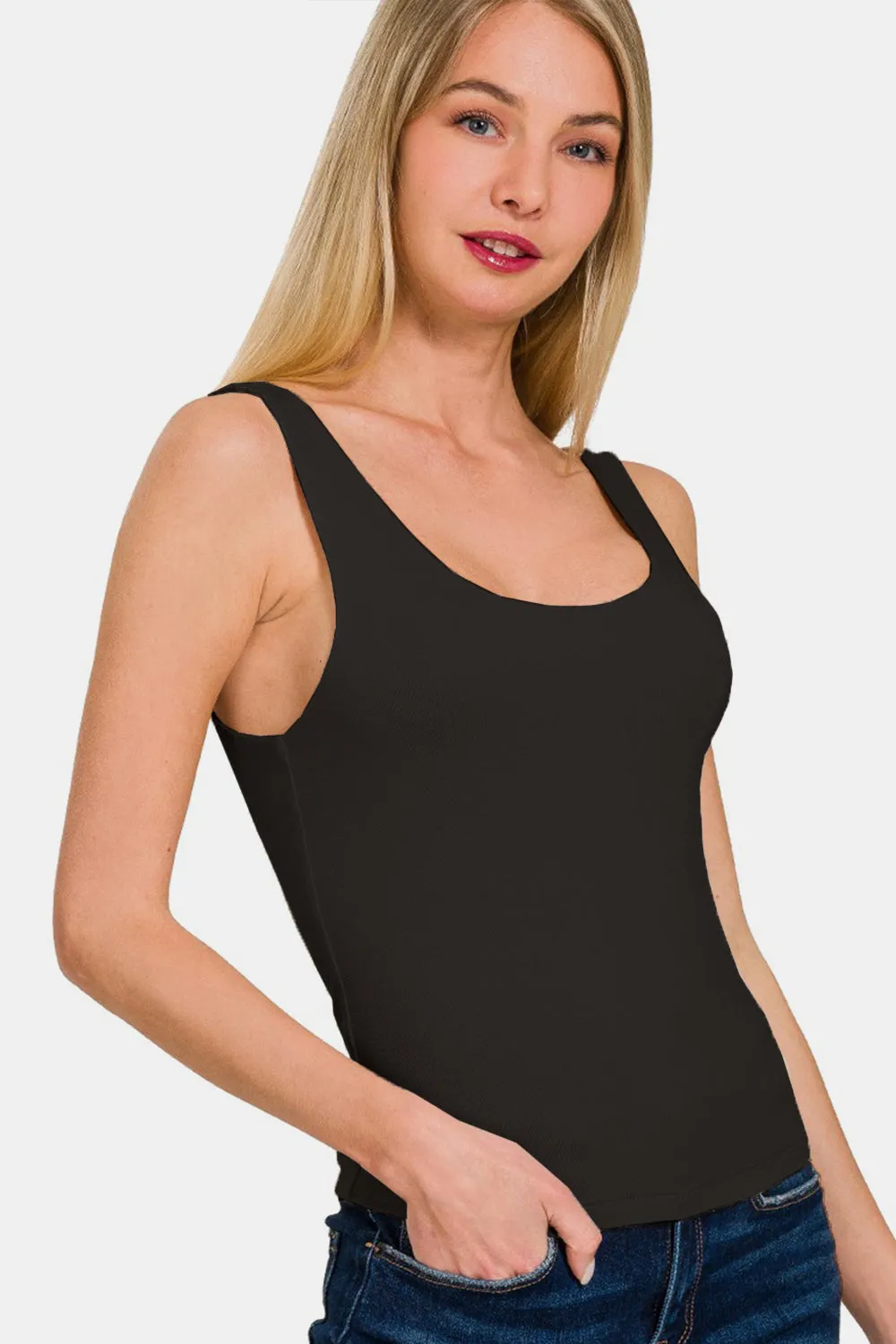 Zenana Double Layer Round Neck Tank sold by Charming Charlie product image thumbnail 3