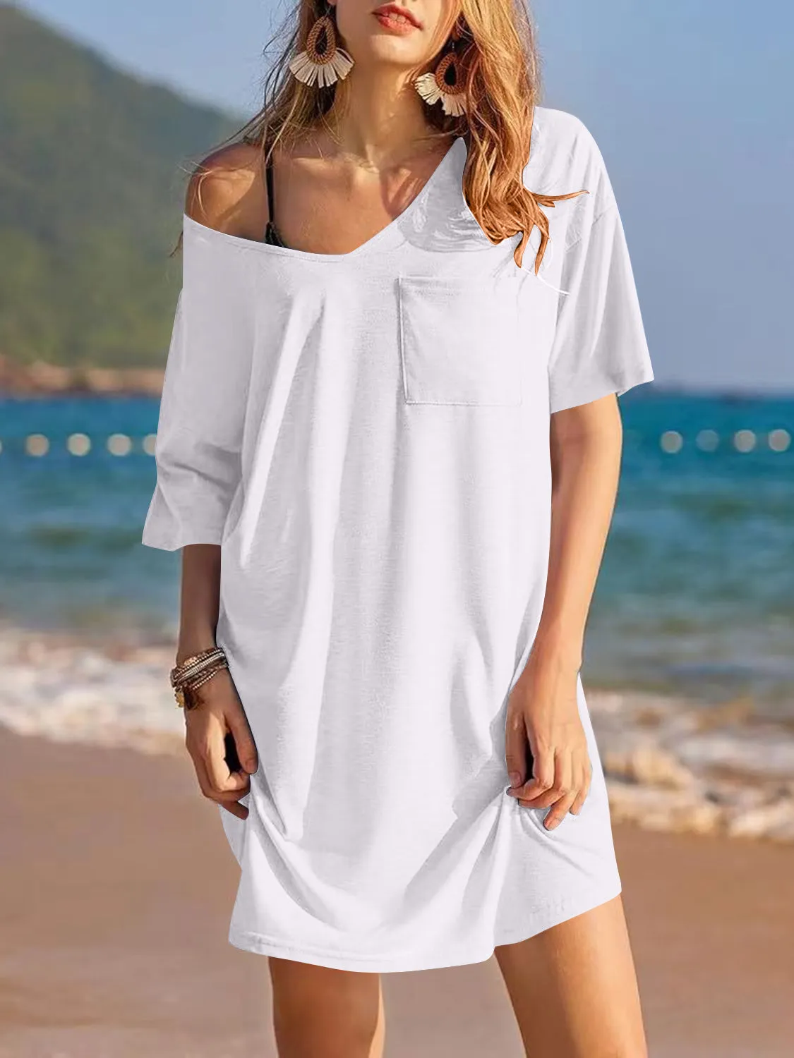 Pocketed V-Neck Short Sleeve Tee Dress sold by Charming Charlie product image thumbnail 5
