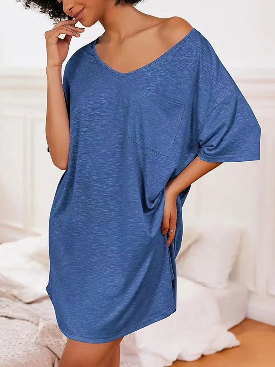 Pocketed V-Neck Short Sleeve Tee Dress sold by Charming Charlie product image thumbnail 2
