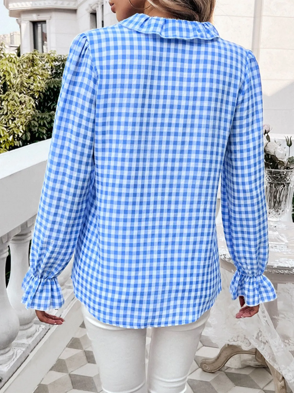 Frill Ruffled Plaid Long Sleeve Shirt sold by Charming Charlie product image thumbnail 2