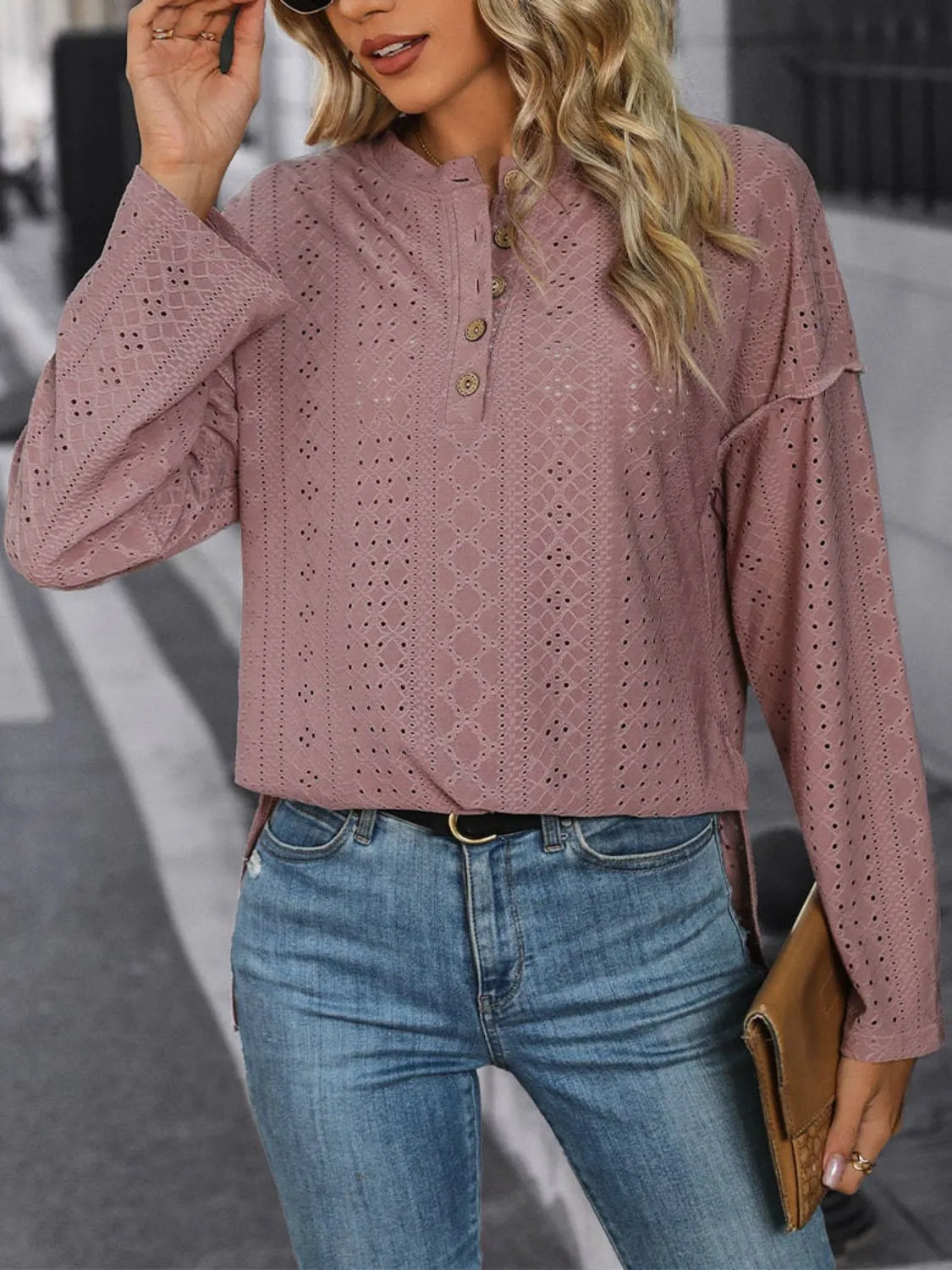 Eyelet Round Neck Long Sleeve Top sold by Charming Charlie product image thumbnail 4