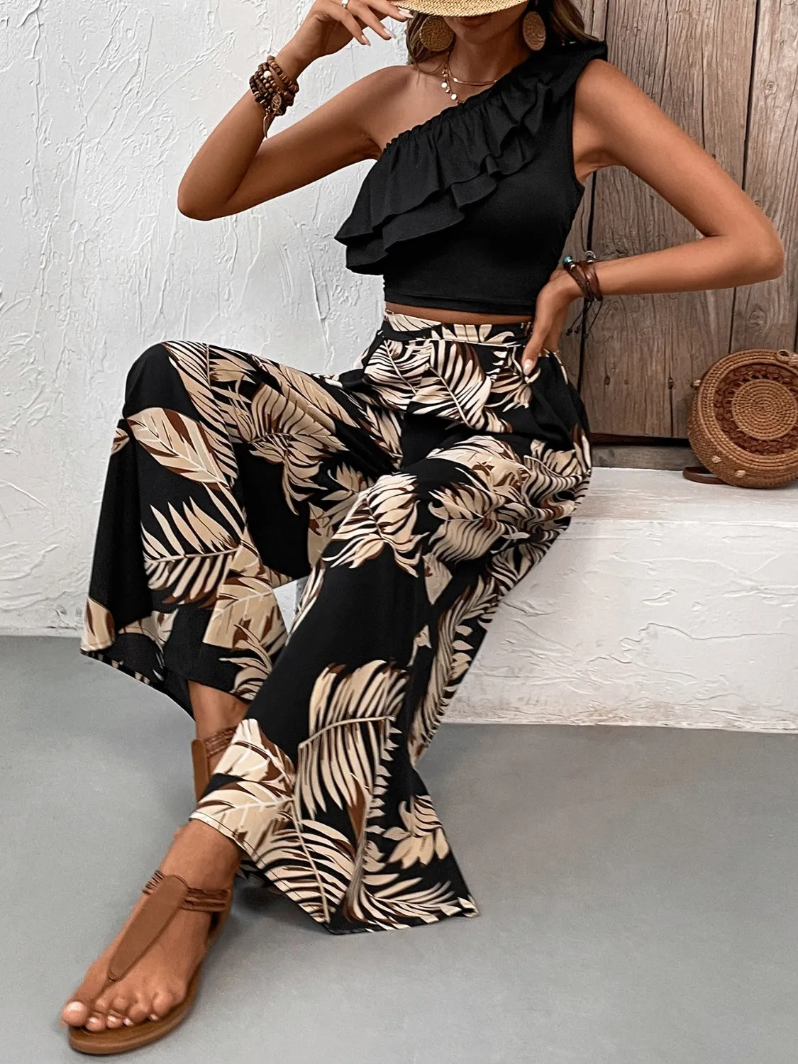 Ruffled Sleeveless Top and Printed Pants Set sold by Charming Charlie product image thumbnail 4