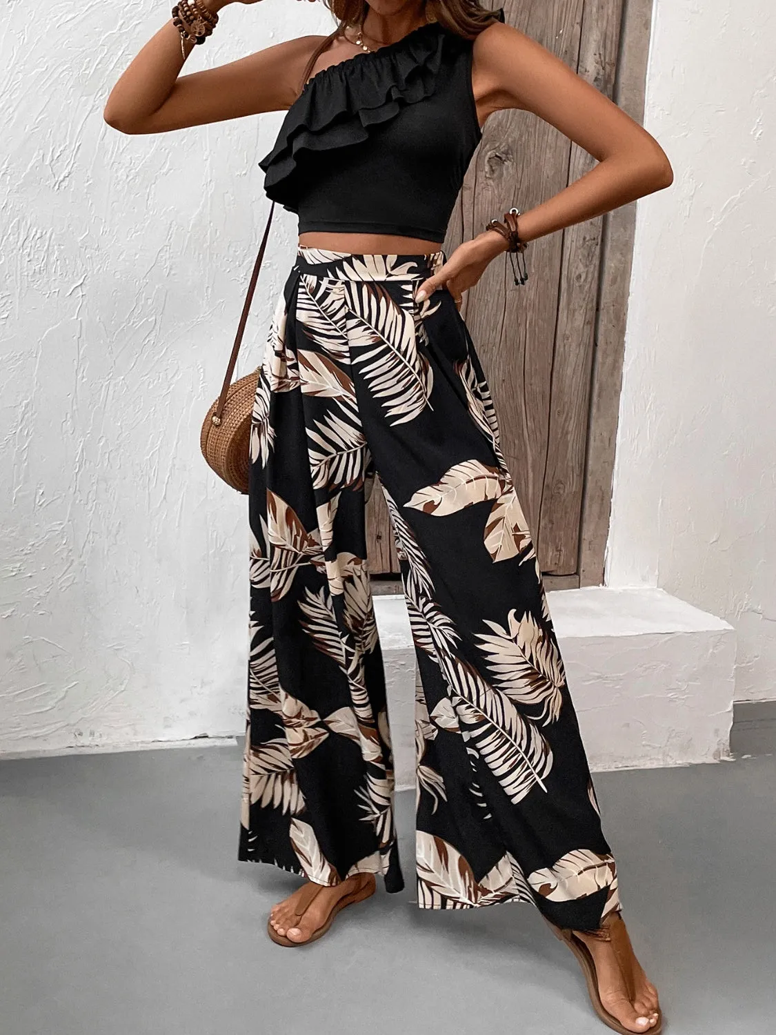 Ruffled Sleeveless Top and Printed Pants Set sold by Charming Charlie product image thumbnail 2