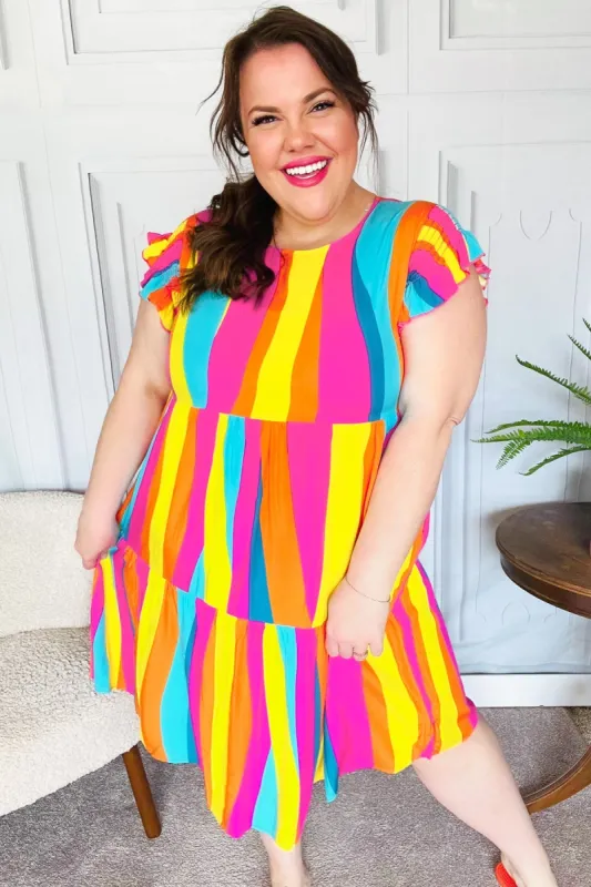 Eyes On You Multicolor Abstract Print Smocked Ruffle Sleeve Dress sold by Charming Charlie