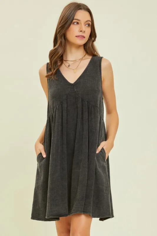 HEYSON Full Size Texture V-Neck Sleeveless Flare Mini Dress sold by Charming Charlie