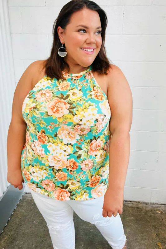 Seafoam Green Floral Halter Neck Tank Top sold by Charming Charlie