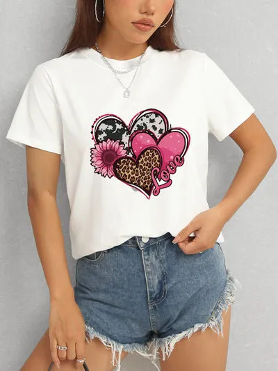 Heart Round Neck Short Sleeve T-Shirt sold by Charming Charlie