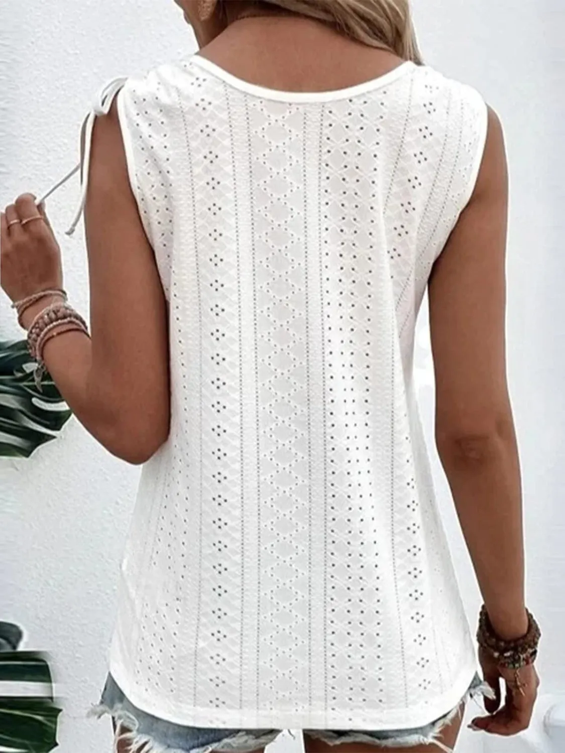 Eyelet Tie Shoulder Scoop Neck Tank sold by Charming Charlie product image thumbnail 3