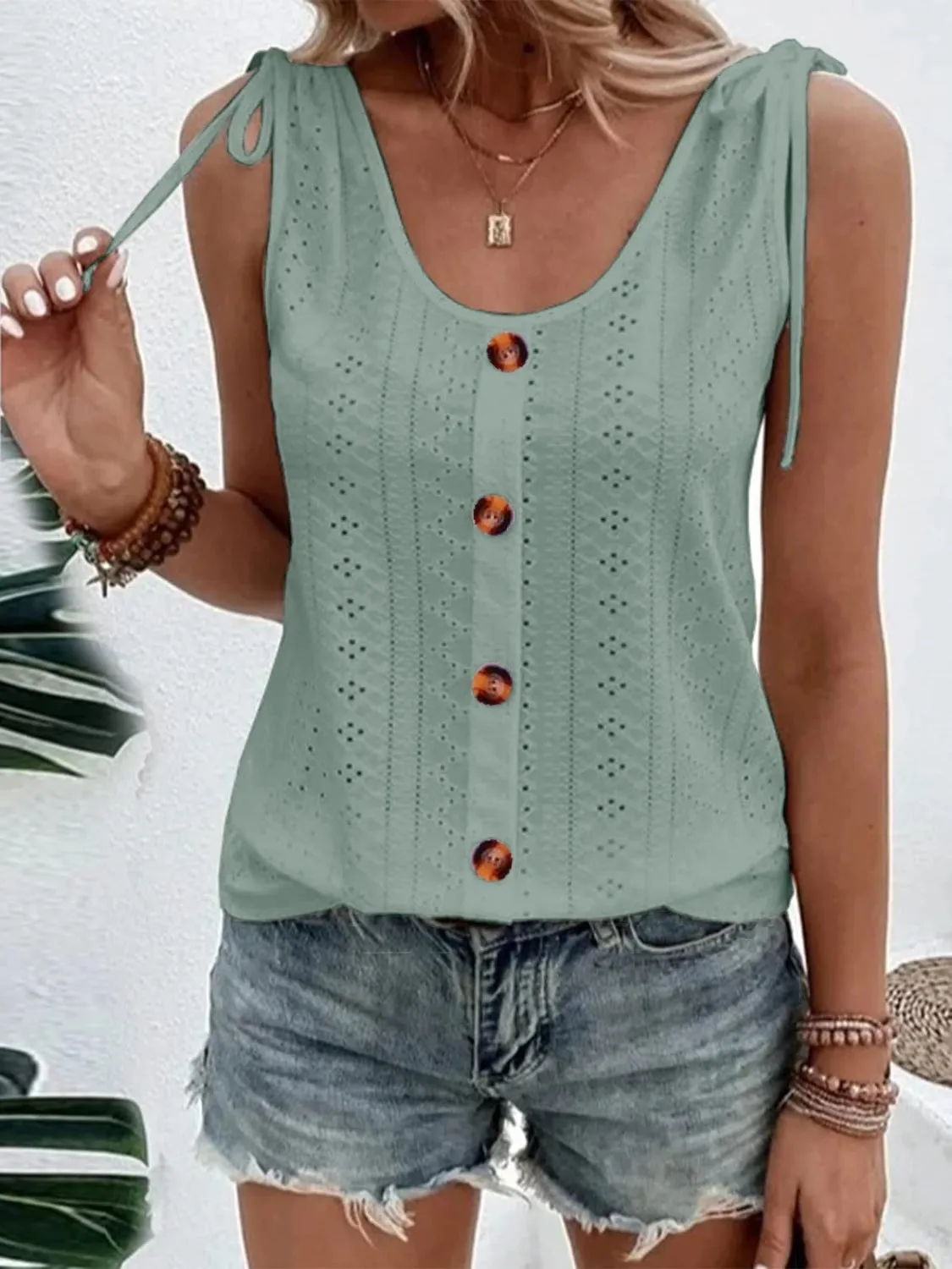 Eyelet Tie Shoulder Scoop Neck Tank sold by Charming Charlie product image thumbnail 4