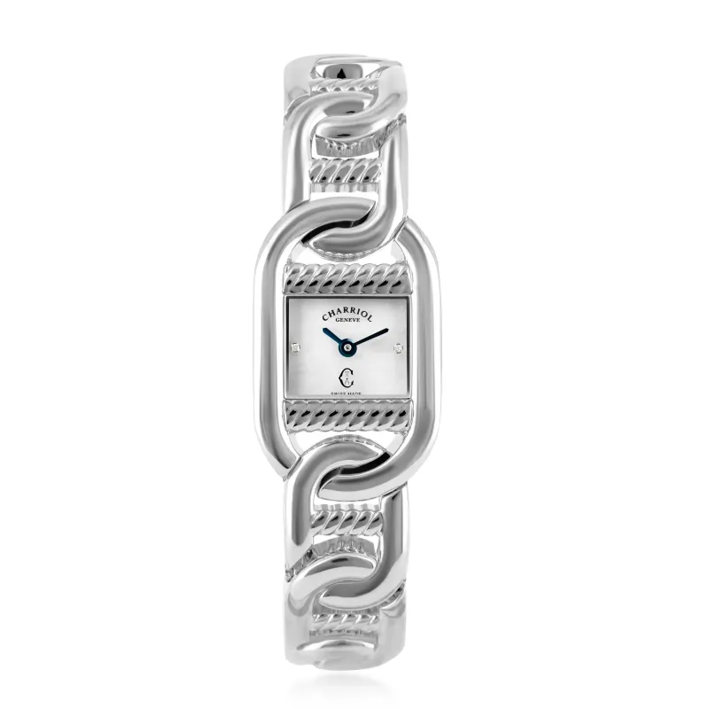 MARINER, 20MM, QUARTZ CALIBRE, STEEL CASE, WHITE MOTHER-OF-PEARL WITH 2 DIAMONDS DIAL, STEEL LINKS BRACELET made by Charriol