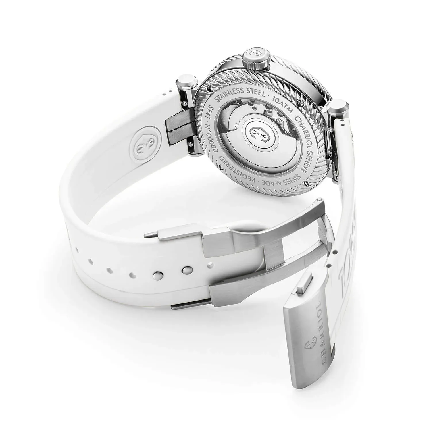 NAVIGATOR SURF, 41MM, AUTOMATIC CALIBRE, WHITE LUMINOVA DIAL, BLUE AND WHITE BEZEL, WHITE RUBBER INTERCHANGEABLE BRACELET sold by Charriol product image thumbnail 2