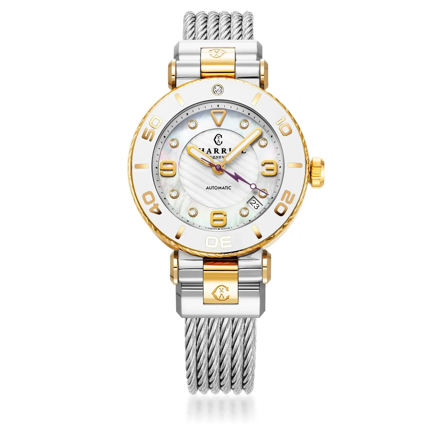 NAVIGATOR SURF, 36MM, AUTOMATIC CALIBRE, WHITE DIAL, WHITE BEZEL, STEEL CABLE INTERCHANGEABLE BRACELET sold by Charriol product image thumbnail 4