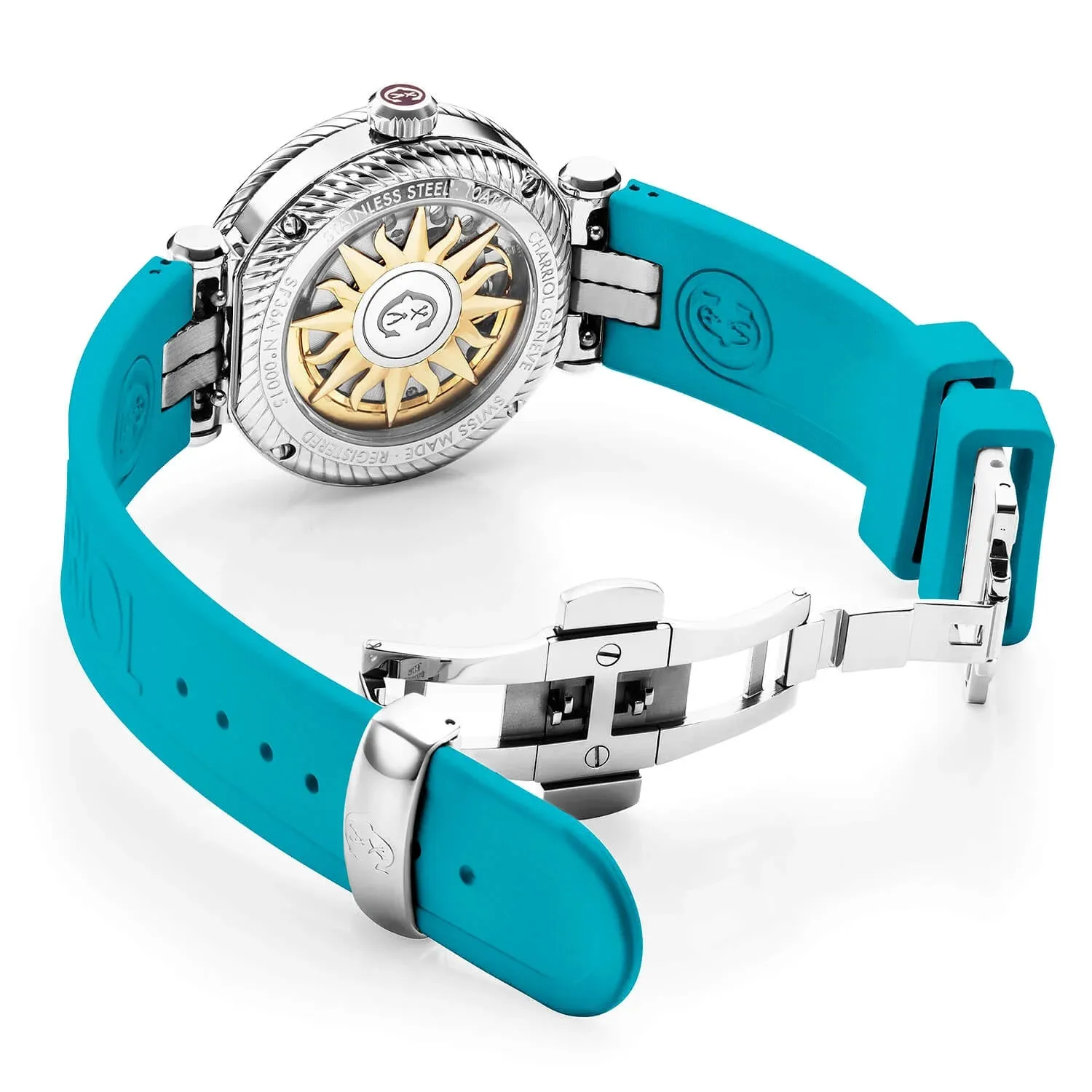 NAVIGATOR SURF, 36MM, AUTOMATIC CALIBRE, TURQUOISE DIAL, TURQUOISE BEZEL, TURQUOISE RUBBER INTERCHANGEABLE BRACELET sold by Charriol product image thumbnail 2