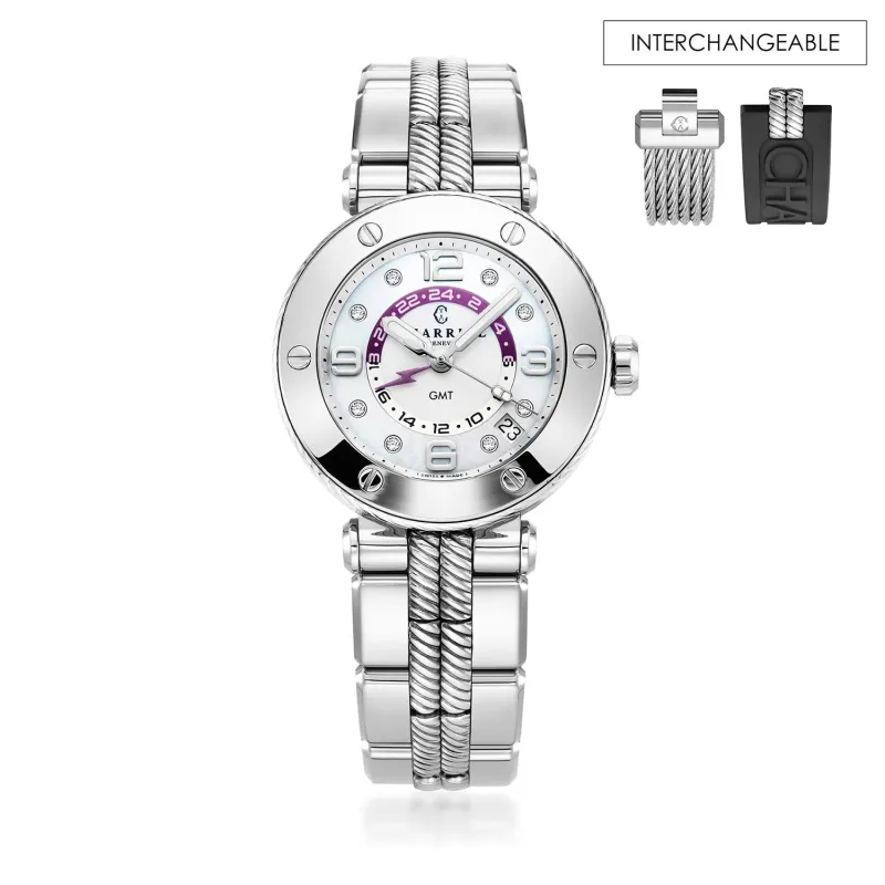 NAVIGATOR SURF GMT, 36MM, QUARTZ GMT CALIBRE, WHITE DIAL, 6 SCREWS BEZEL, STEEL INTERCHANGEABLE BRACELET sold by Charriol