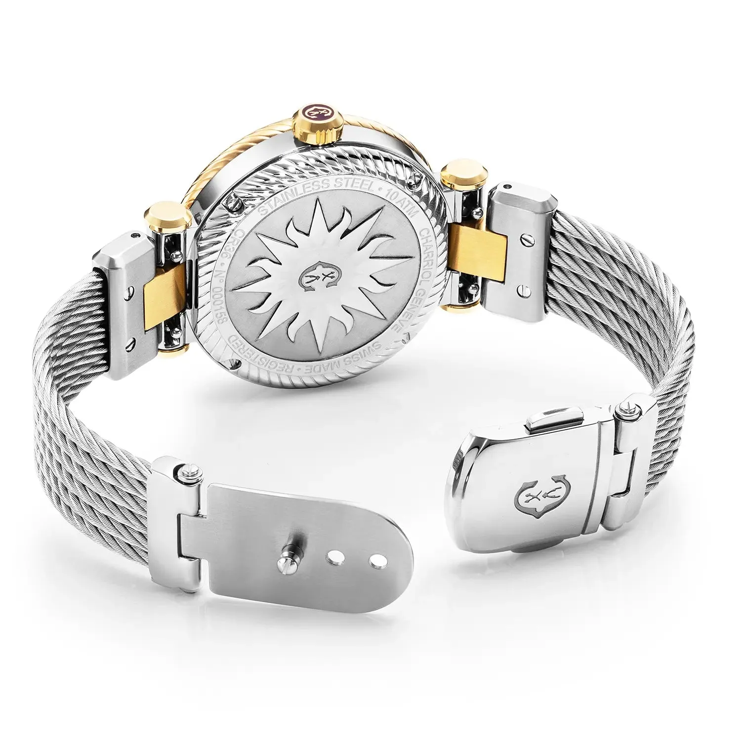 NAVIGATOR CRUISE, 36MM, QUARTZ CALIBRE, MOTHER-OF-PEARL WITH 10 DIAMONDS DIAL, "CHARRIOL CHARRIOL" BEZEL, STEEL CABLE INTERCHANGEABLE BRACELET sold by Charriol product image thumbnail 2