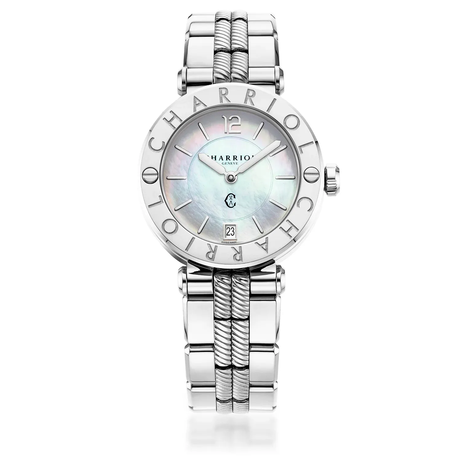 NAVIGATOR CRUISE, 36MM, QUARTZ CALIBRE, MOTHER-OF-PEARL DIAL, STEEL "CHARRIOL CHARRIOL" BEZEL, METAL INTERCHANGEABLE BRACELET sold by Charriol product image thumbnail 4