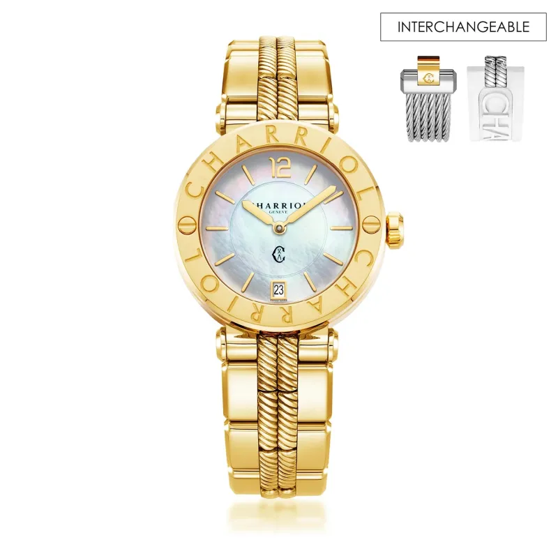 NAVIGATOR CRUISE, 36MM, QUARTZ CALIBRE, MOTHER-OF-PEARL DIAL, "CHARRIOL CHARRIOL" BEZEL, STEEL YELLOW GOLD PVD INTERCHANGEABLE BRACELET made by Charriol