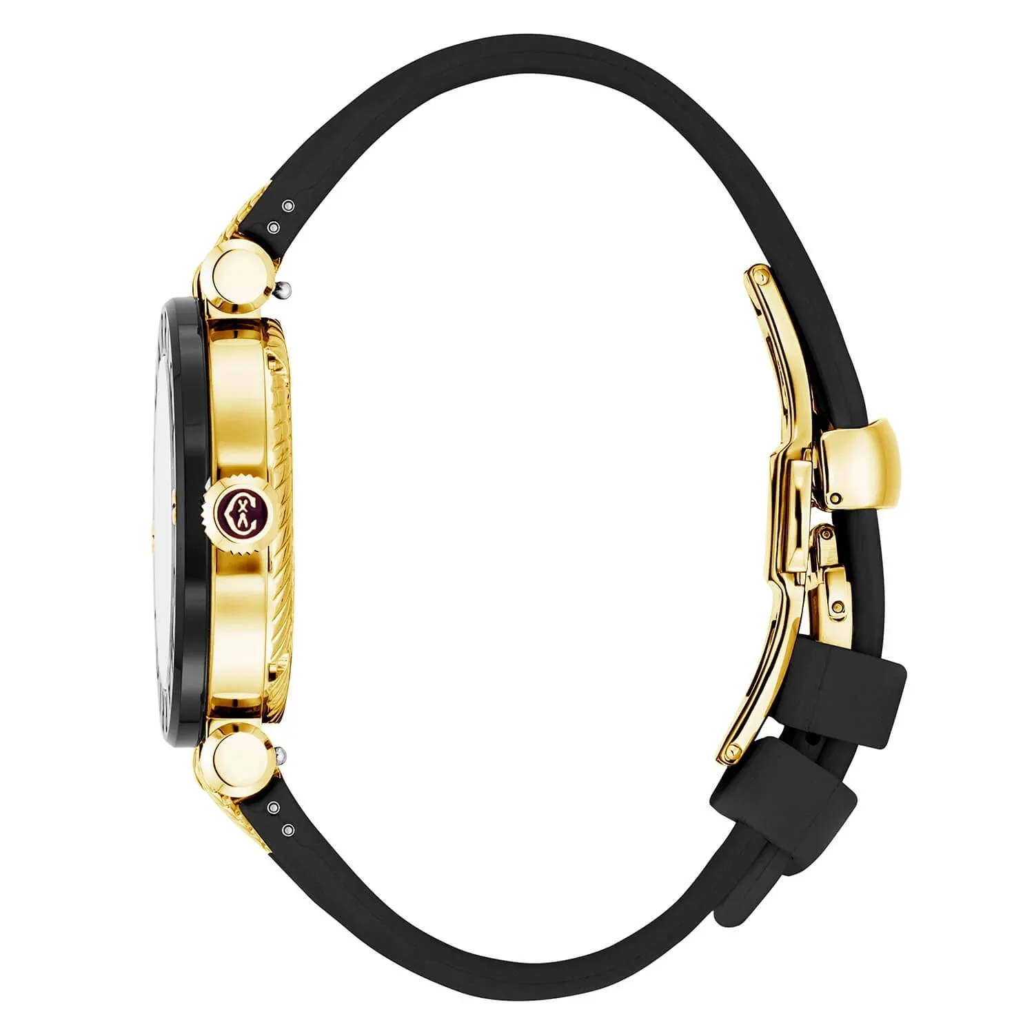 NAVIGATOR CRUISE, 36MM, QUARTZ CALIBRE, BLACK WITH YELLOW ARABIC AND 10 INDEX DIAL, STEEL BLACK PVD WITH 2 YELLOW GOLD PVD SCREWS, BLACK RUBBER INTERCHANGEABLE BRACELET WITH YELLOW GOLD PVD ATTACHED sold by Charriol product image thumbnail 3