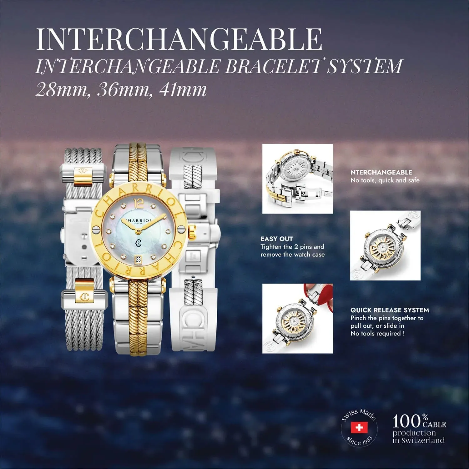 NAVIGATOR CRUISE, 36MM, QUARTZ CALIBRE, BLACK WITH YELLOW ARABIC AND 10 INDEX DIAL, STEEL BLACK PVD WITH 2 YELLOW GOLD PVD SCREWS, BLACK RUBBER INTERCHANGEABLE BRACELET WITH YELLOW GOLD PVD ATTACHED sold by Charriol product image thumbnail 5