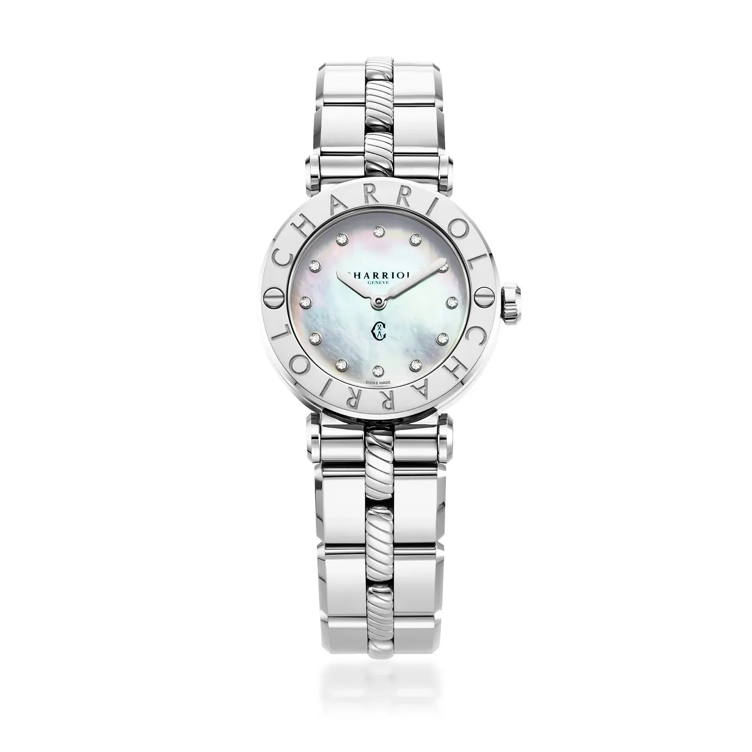 NAVIGATOR CRUISE, 28MM, QUARTZ CALIBRE, MOTHER-OF-PEARL WITH 12 DIAMONDS DIAL, STEEL "CHARRIOL CHARRIOL" BEZEL, METAL INTERCHANGEABLE BRACELET sold by Charriol product image thumbnail 4