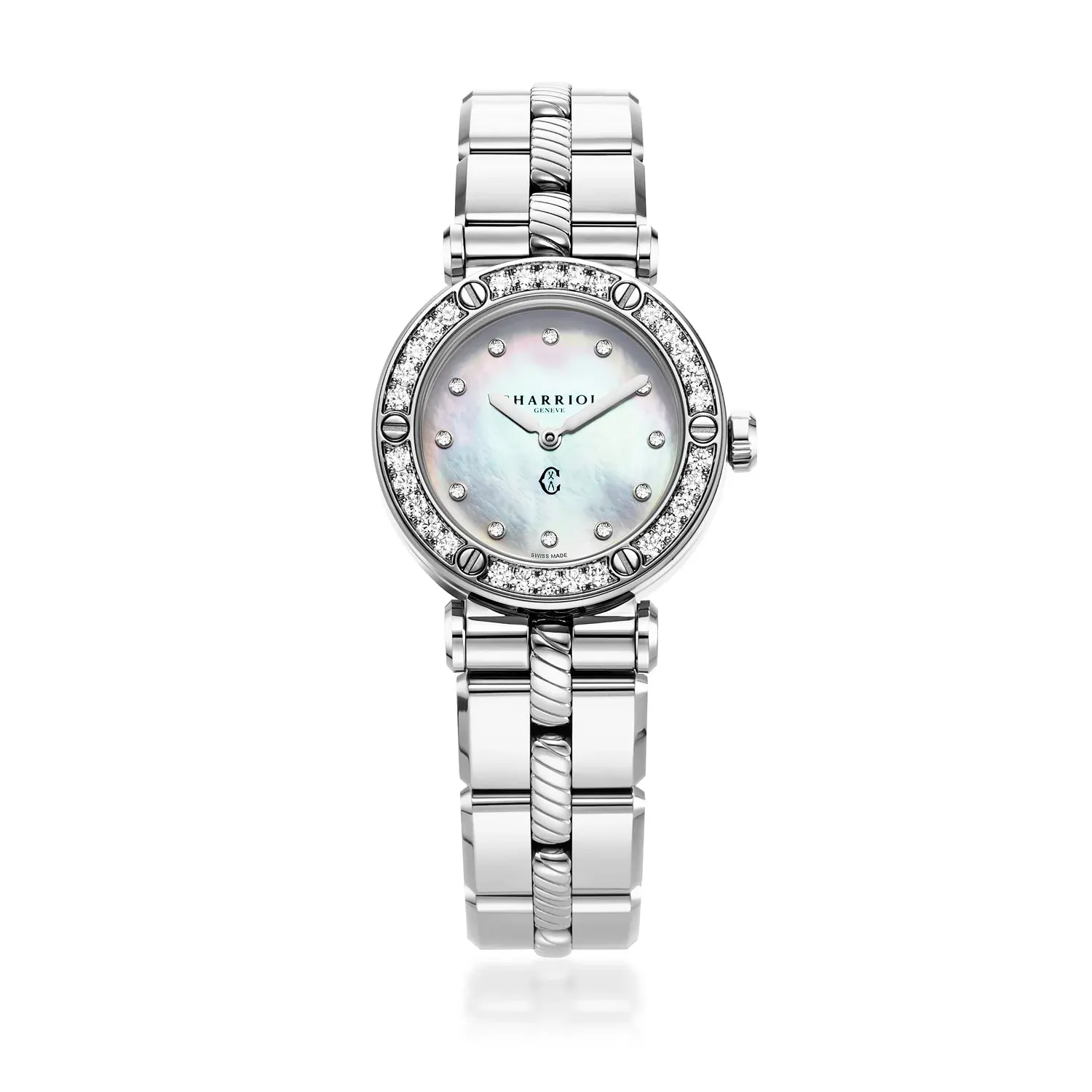 NAVIGATOR CRUISE, 28MM, MOTHER-OF-PEARL WITH 12 DIAMONDS DIAL, STEEL 30 FULL CUT DIAMONDS BEZEL, METAL INTERCHANGEABLE BRACELET sold by Charriol product image thumbnail 4