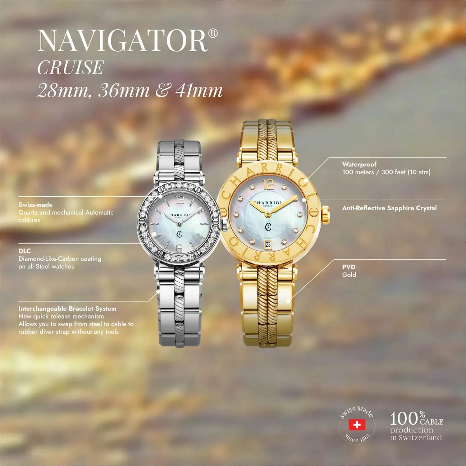 NAVIGATOR CRUISE, 28MM, MOTHER-OF-PEARL WITH 12 DIAMONDS DIAL, STEEL 30 FULL CUT DIAMONDS BEZEL, METAL INTERCHANGEABLE BRACELET sold by Charriol product image thumbnail 5