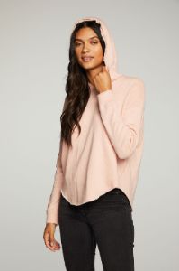 Linen French Terry Long Sleeve Shirttail Pullover Hoodie sold by Chaser