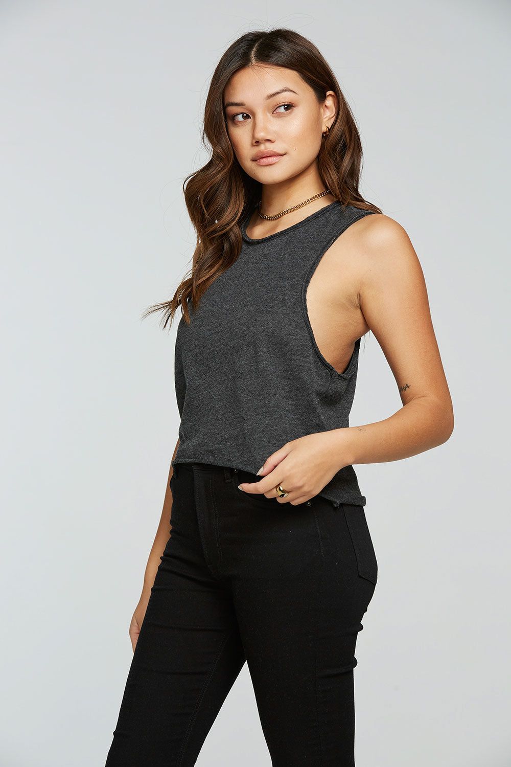 Triblend Jersey Cropped Dropped Armhole Hi Lo Racerback Tank sold by Chaser product image thumbnail 2