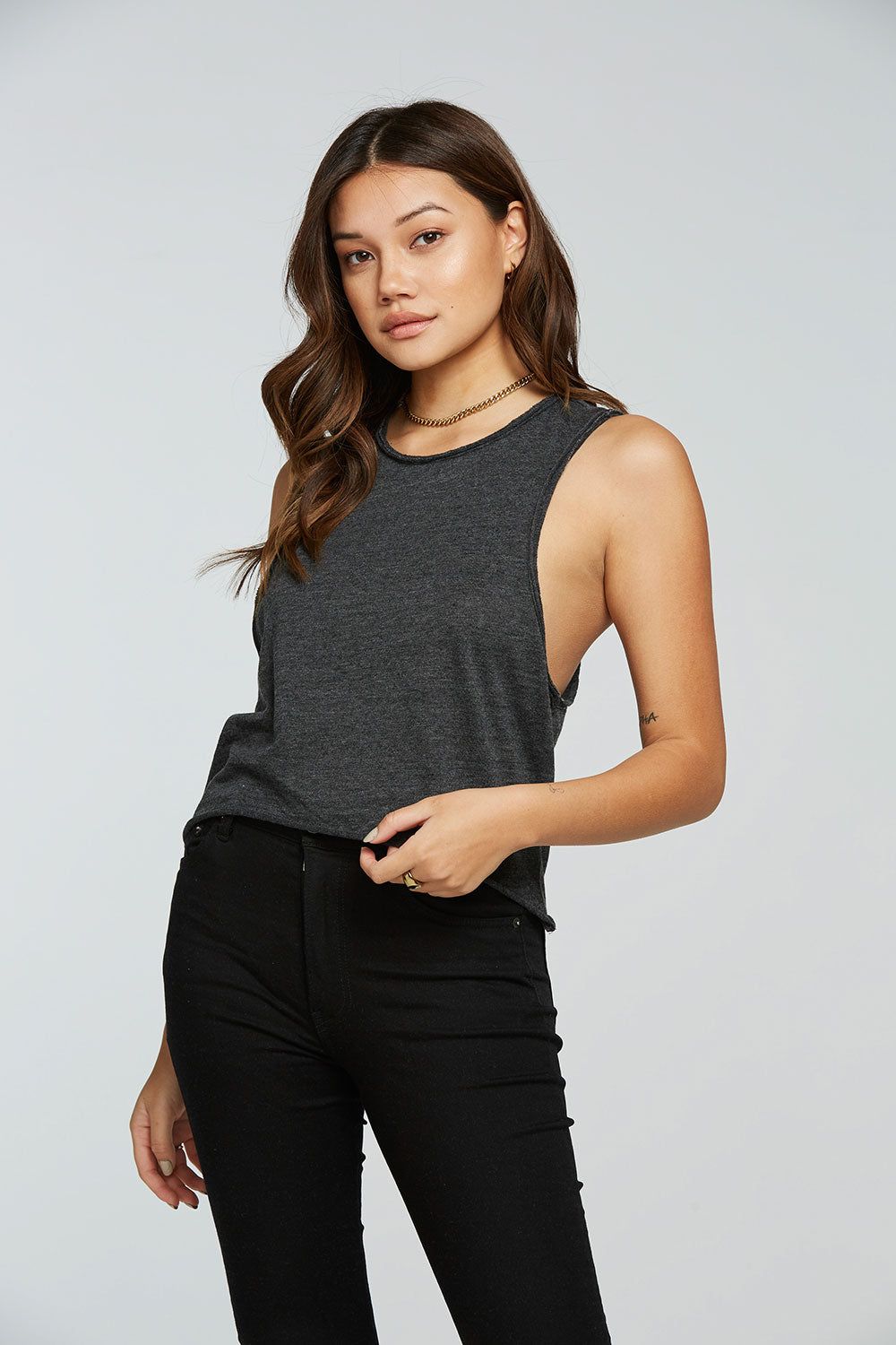 Triblend Jersey Cropped Dropped Armhole Hi Lo Racerback Tank sold by Chaser product image thumbnail 3