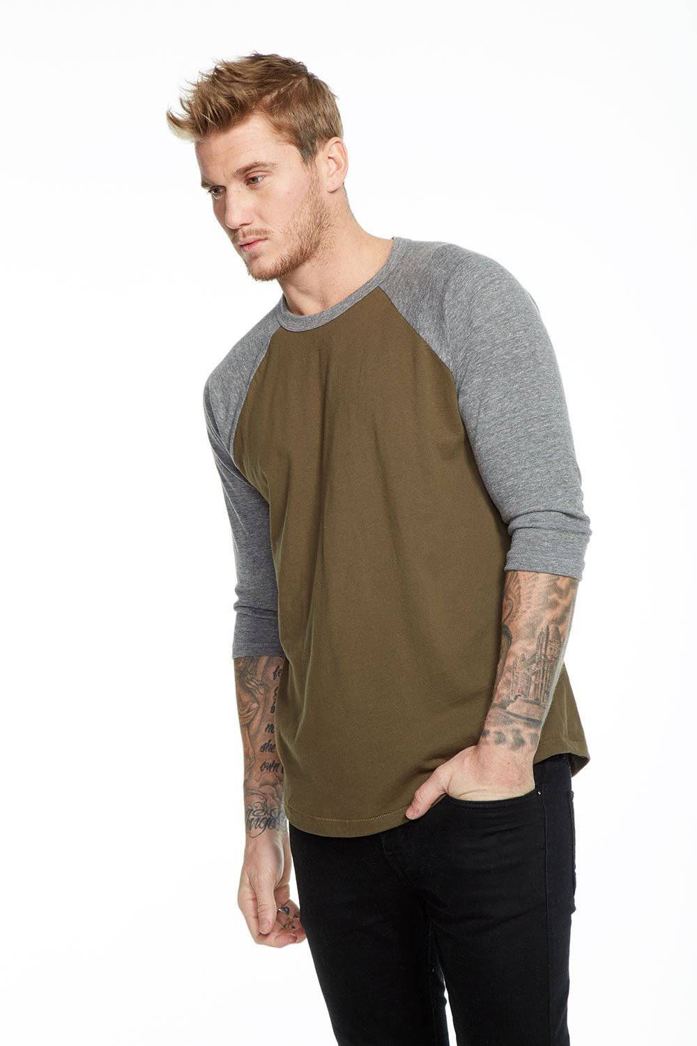 MENS BLOCKED 3/4 RAGLAN TEE sold by Chaser