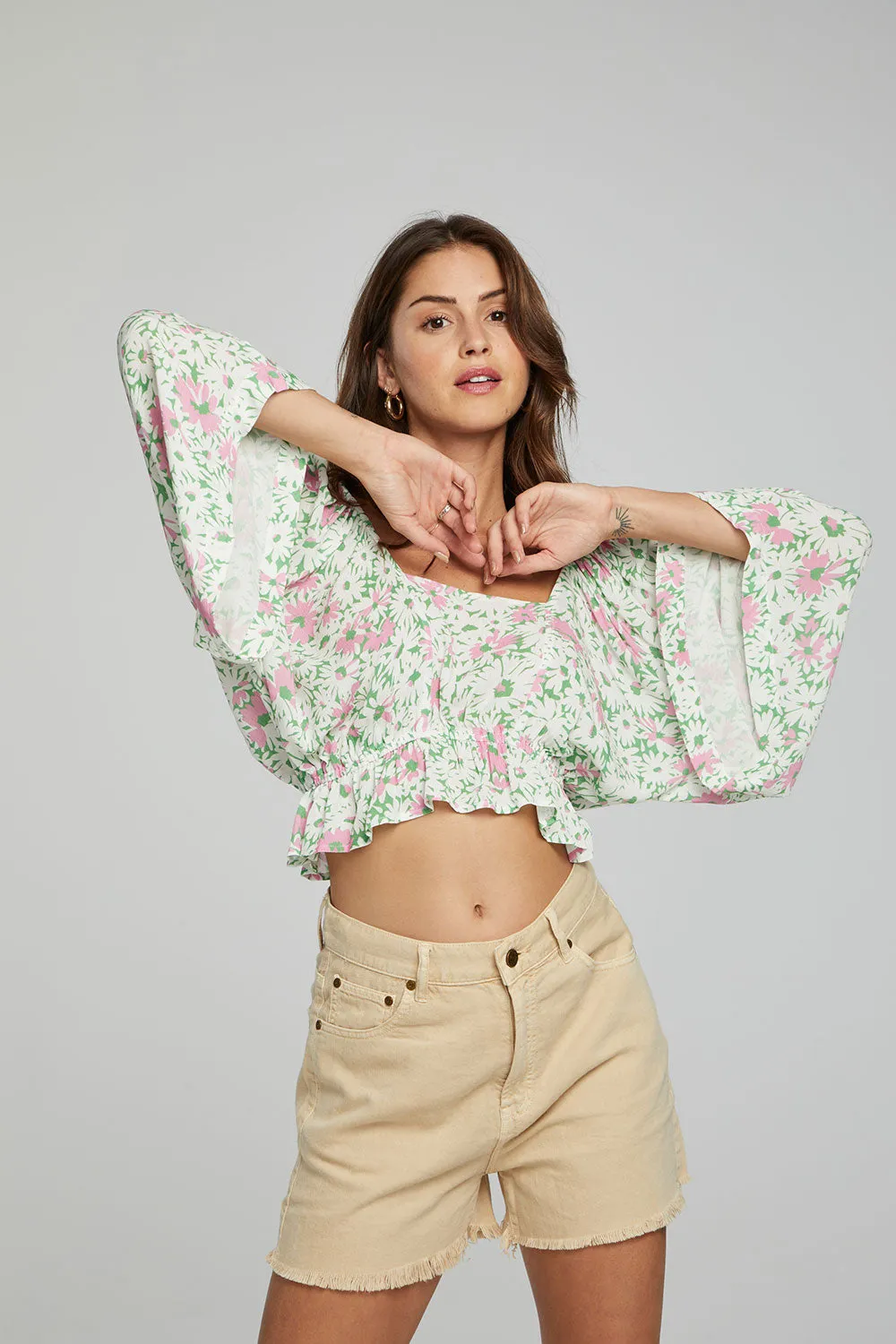 Monarch Crop Top - Grass Daisy Floral sold by Chaser product image thumbnail 4