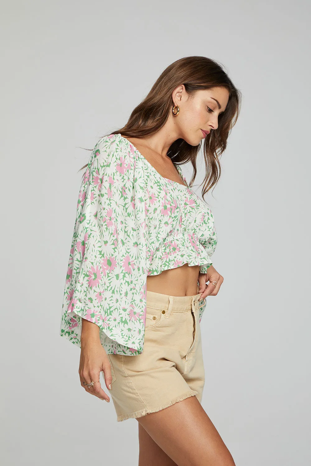 Monarch Crop Top - Grass Daisy Floral sold by Chaser product image thumbnail 2