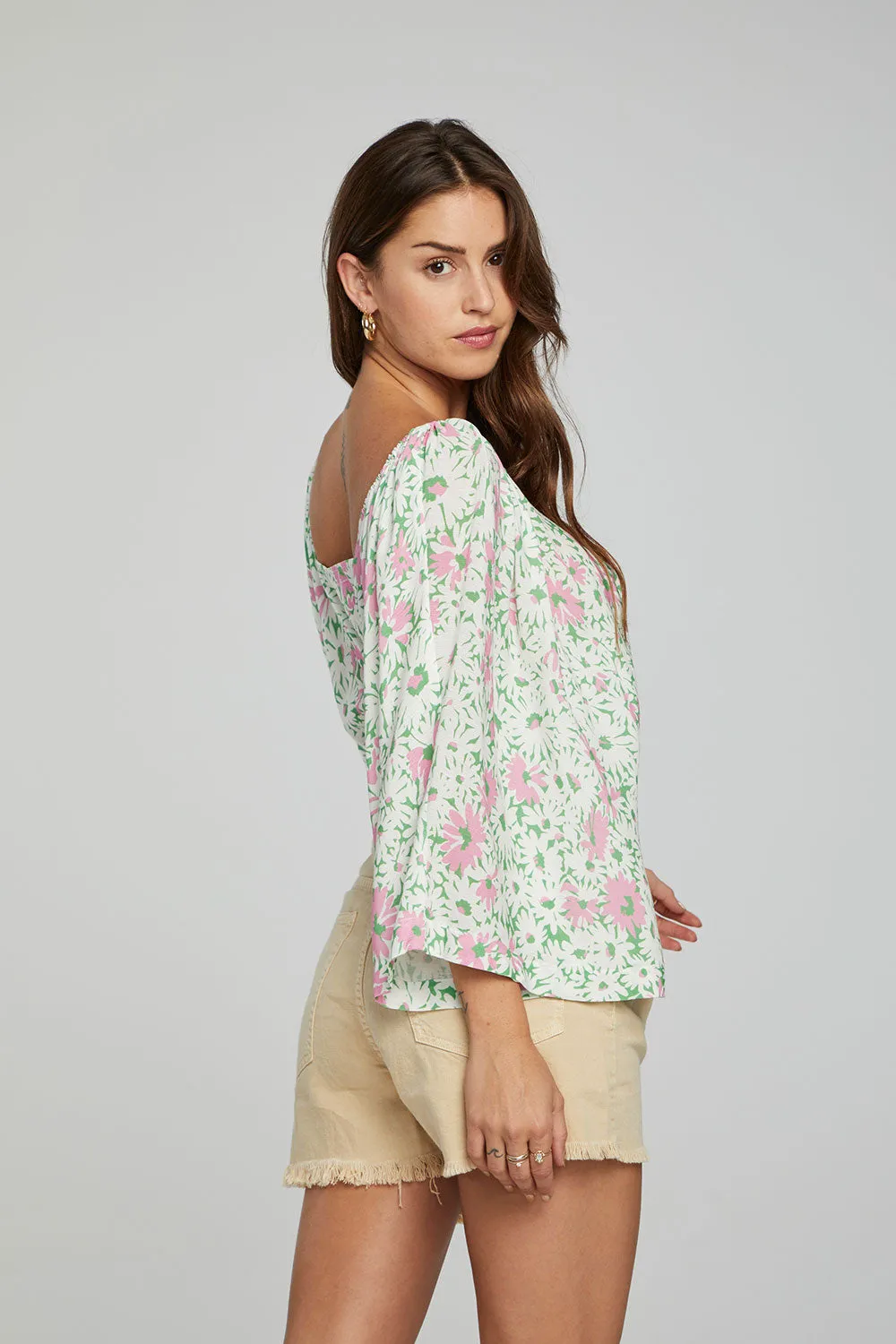 Monarch Crop Top - Grass Daisy Floral sold by Chaser product image thumbnail 3