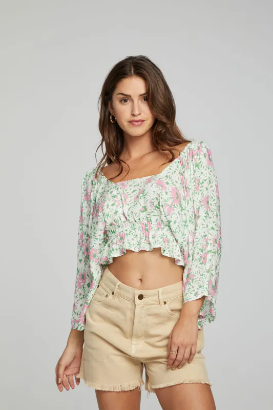 Monarch Crop Top - Grass Daisy Floral sold by Chaser