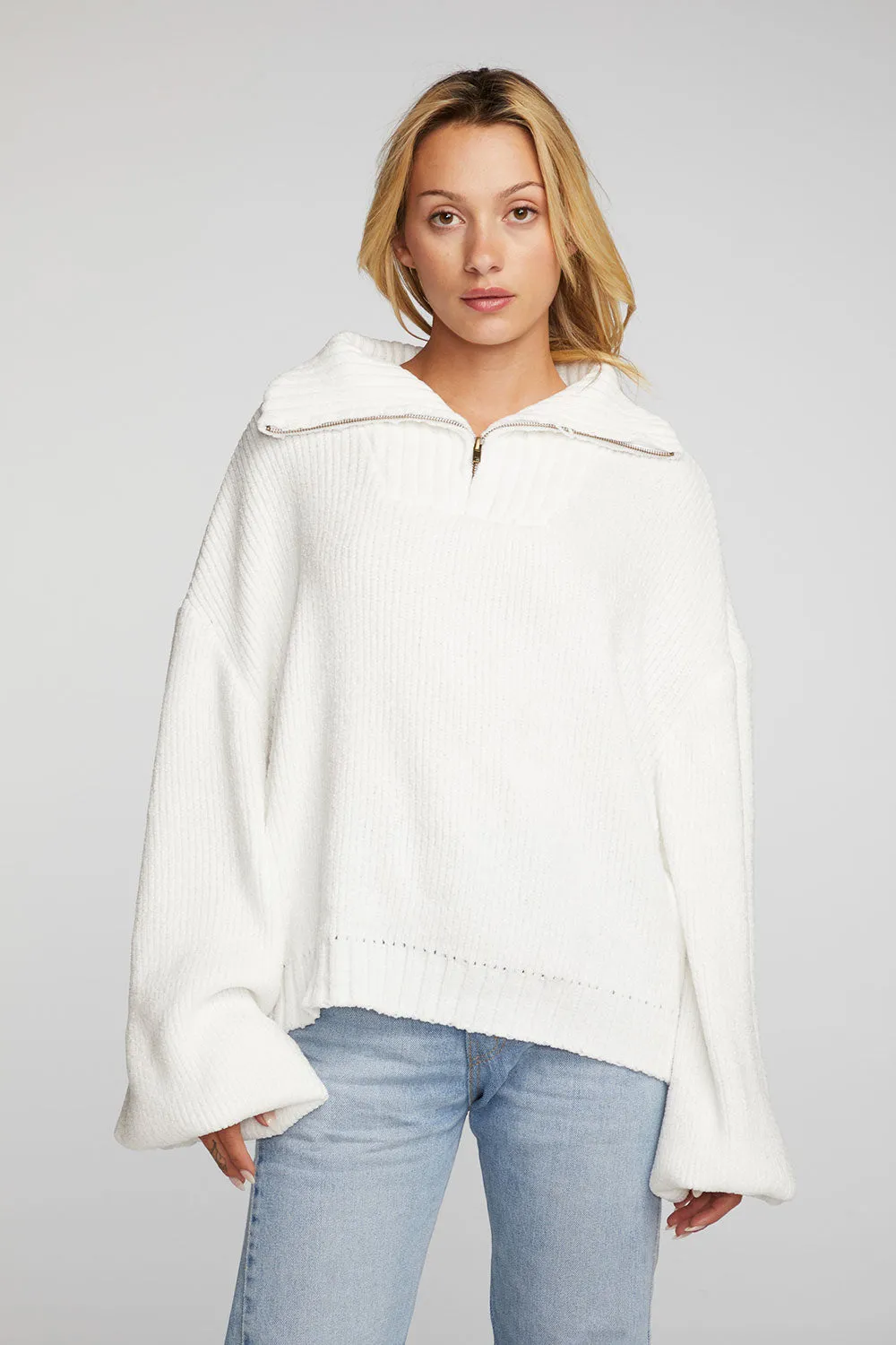 Chenille Knit Half Zip Pullover sold by Chaser