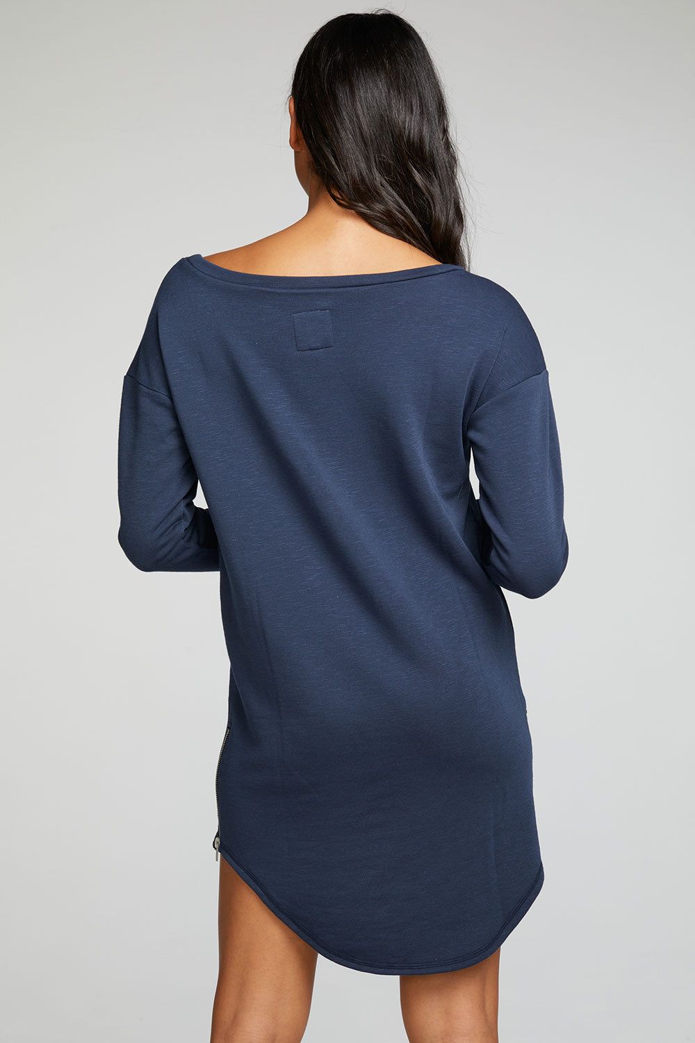 Slub French Terry Long Sleeve Drop Shoulder Side Zip Hi Lo Shirttail Dress sold by Chaser product image thumbnail 3