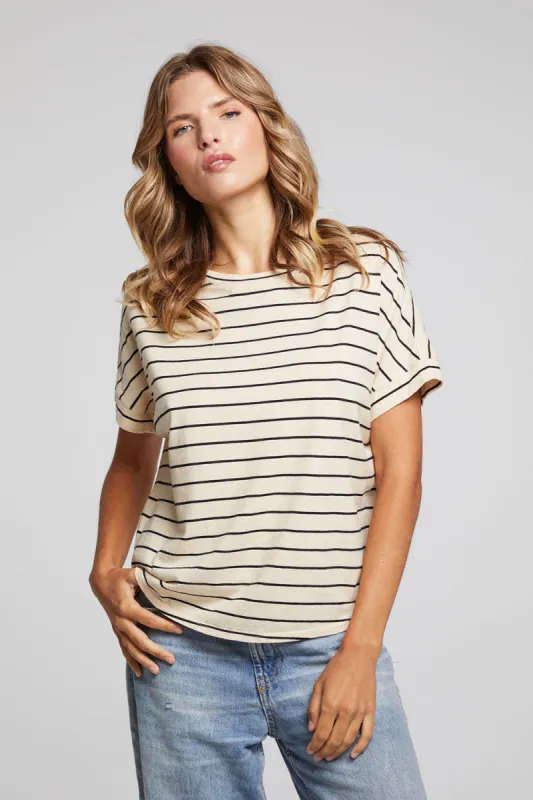 Amber Black and Sand Stripe Tee sold by Chaser