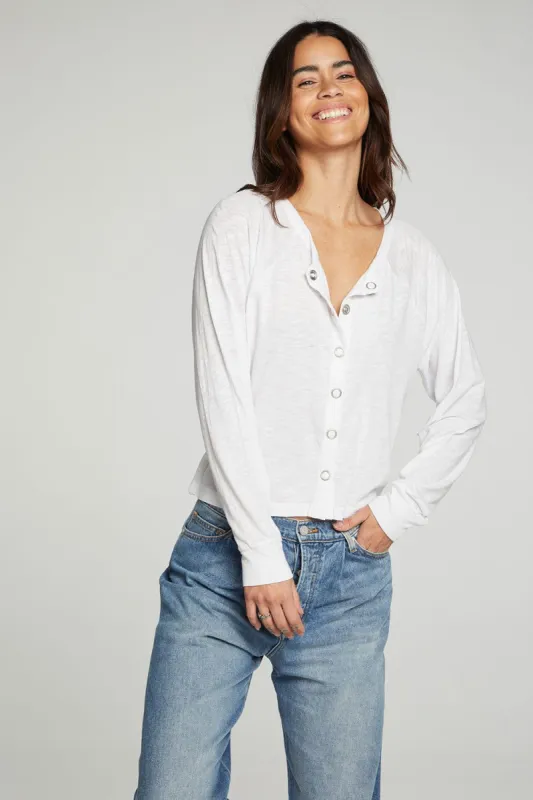 Long Sleeve Snap Front Raglan Tee sold by Chaser