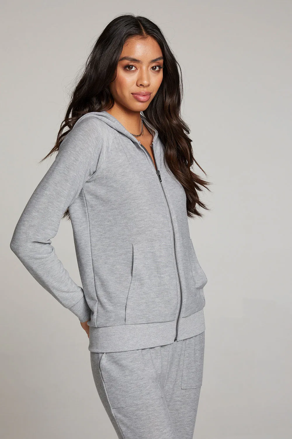 Heather Grey Long Sleeve Raglan Zip Up Hoodie sold by Chaser product image thumbnail 2