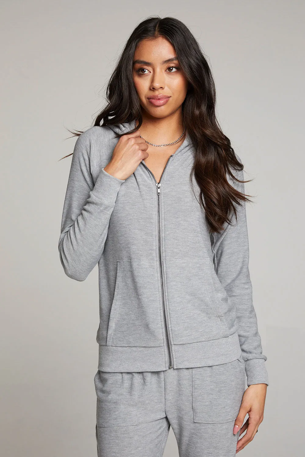 Heather Grey Long Sleeve Raglan Zip Up Hoodie sold by Chaser