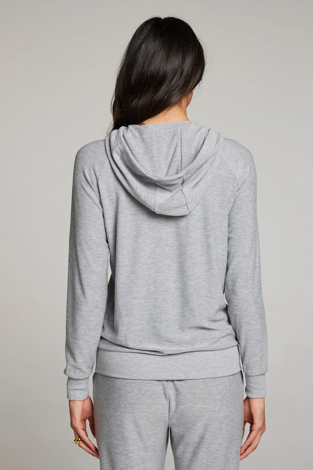 Heather Grey Long Sleeve Raglan Zip Up Hoodie sold by Chaser product image thumbnail 3