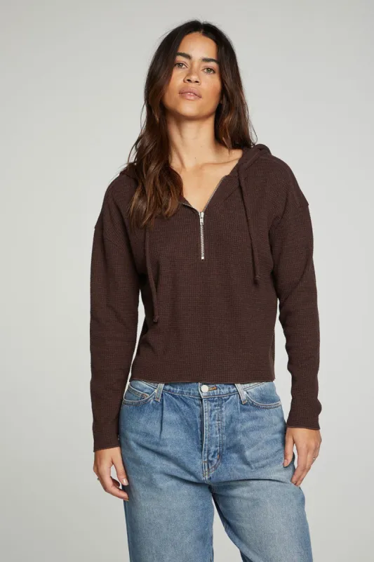 Long Sleeve Semi Cropped Zip Front Hoodie sold by Chaser