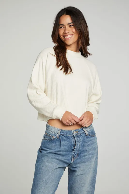 Long Sleeve Cropped Mock Neck Raglan Tee sold by Chaser