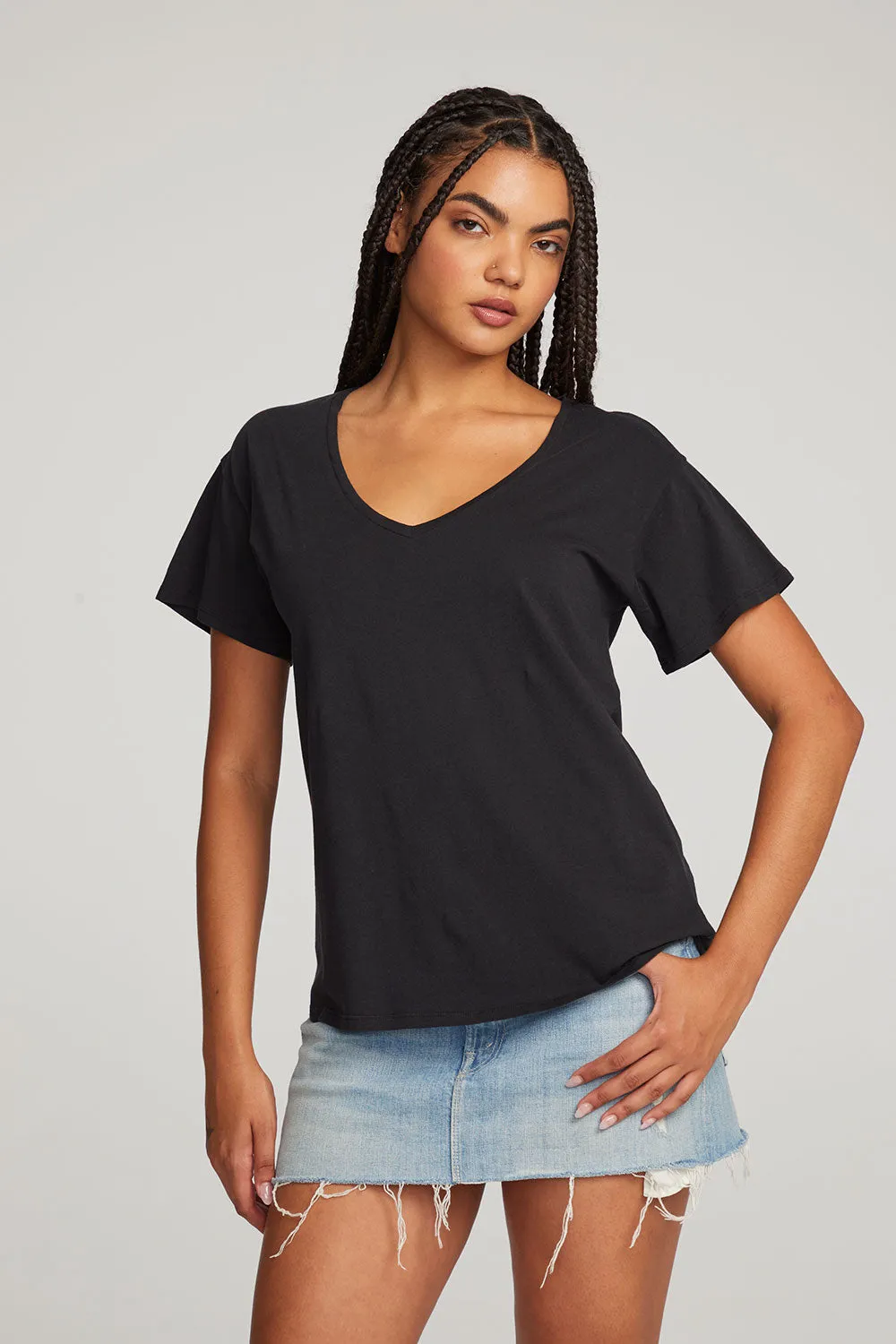 Everyday Essential Black V-neck Tee sold by Chaser