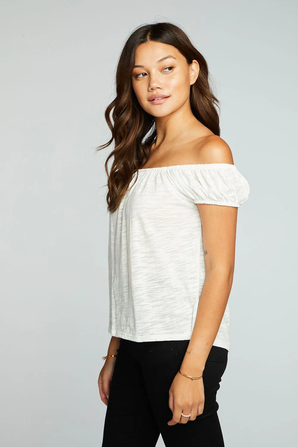 Slub Jersey Shirred Squared Neck Cap Sleeve Top sold by Chaser product image thumbnail 2
