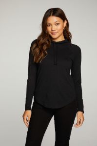 Gauze Jersey Long Sleeve Funnel Neck Shirttail Raglan Hoodie sold by Chaser