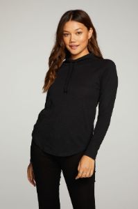 Gauze Jersey Long Sleeve Funnel Neck Shirttail Raglan Hoodie sold by Chaser