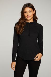 Gauze Jersey Long Sleeve Funnel Neck Shirttail Raglan Hoodie sold by Chaser