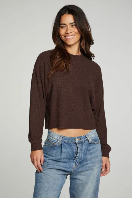 Long Sleeve Cropped Mock Neck Raglan Tee sold by Chaser
